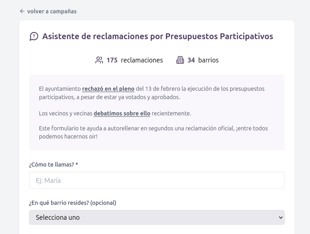 Herramienta de campañas vecinales